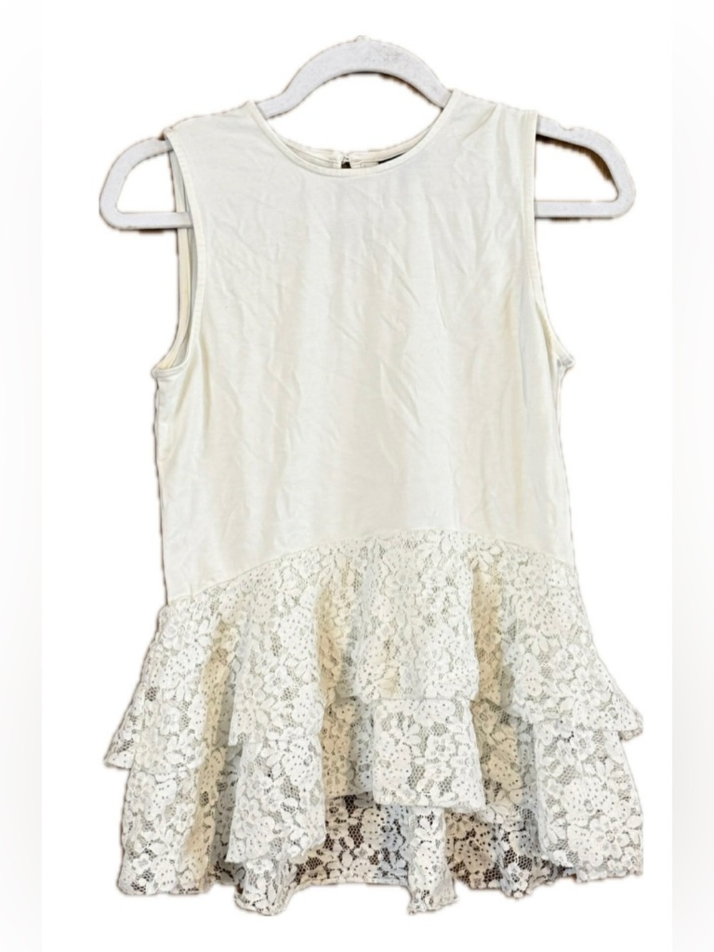 Women's Cream Lace Tiered Sleeveless Top